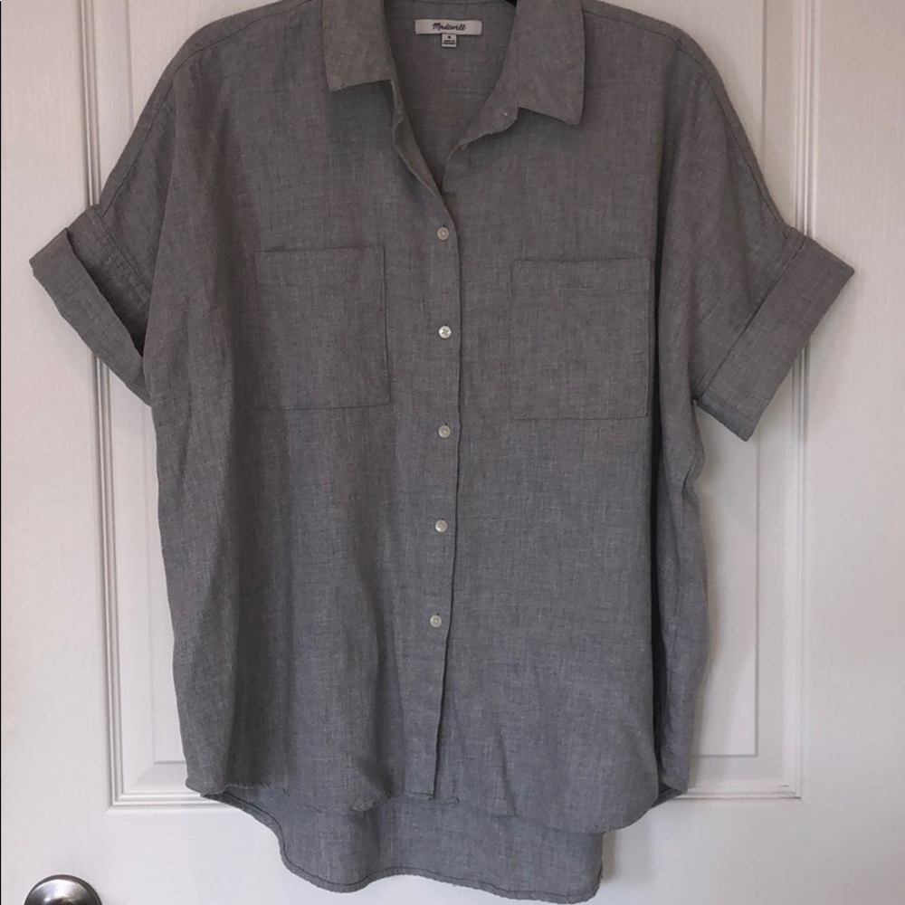Madewell gray button up short sleeve top sz M